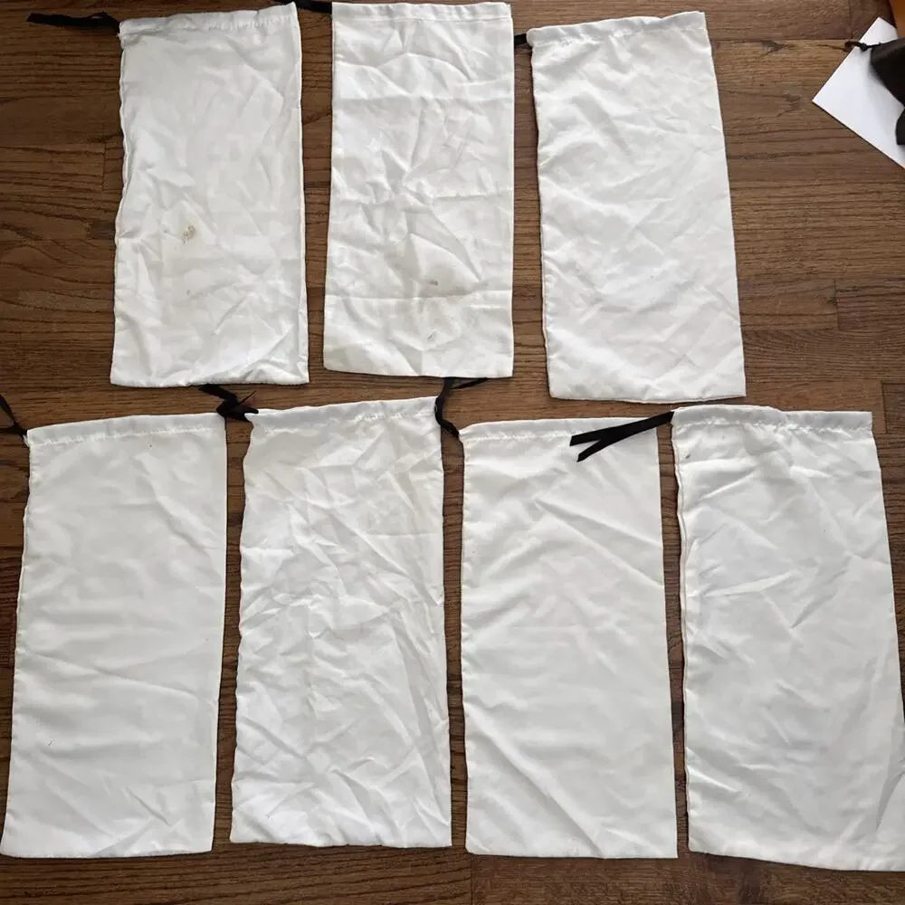 Lot of 7 Gucci White Satin Drawstring Dust Bags for Shoes Accessories 17x8”